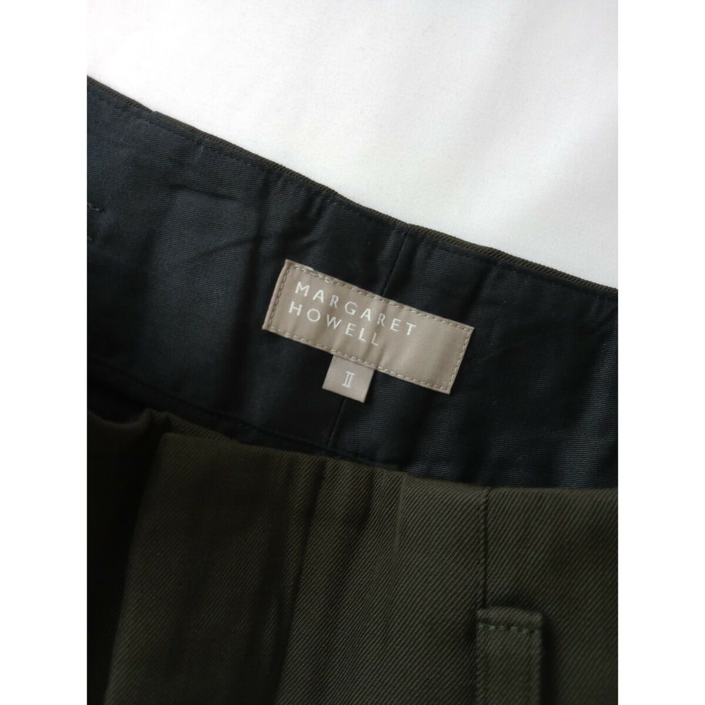 21AW MARGARET HOWELL マーガレットハウエル COMPACT COTTON WOOL パンツ オリーヴ ブラウン 2【中古】