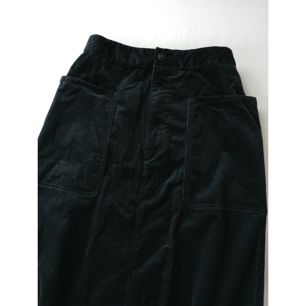 22AW GALERIE VIE ギャルリーヴィー ストレッチ コットン 綿 コーデュロイ Aライン ロング スカート 黒 ブラック 34 (16M＋2595)【中古】
