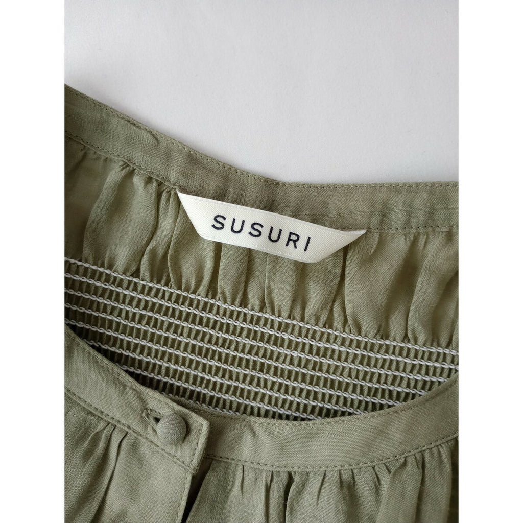 susuri ススリ リネン 麻 ザフール ブラウス トップス カーキ 1【中古】