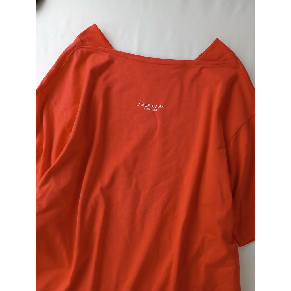 Americana アメリカーナ コットン100％ ロゴ Tシャツ カットソー トップス リビング コーラル【中古】