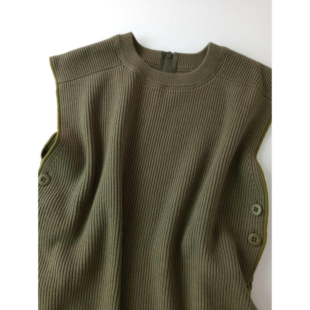 21AW BEAMS BOY ビームスボーイ 前後2WAY カーディガン ニット ベスト ワイド リブ パンツ カーキ セットアップ 1【中古】