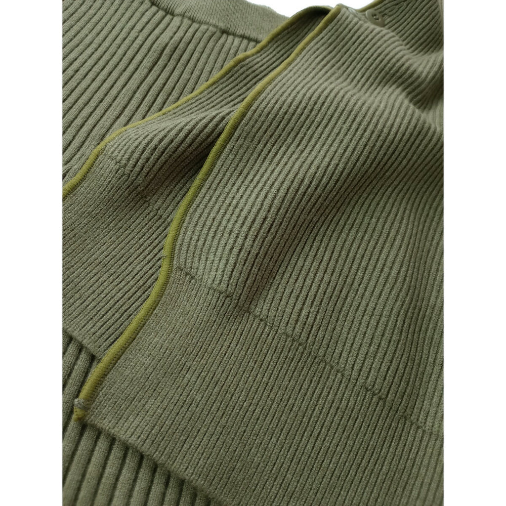 21AW BEAMS BOY ビームスボーイ 前後2WAY カーディガン ニット ベスト ワイド リブ パンツ カーキ セットアップ 1【中古】