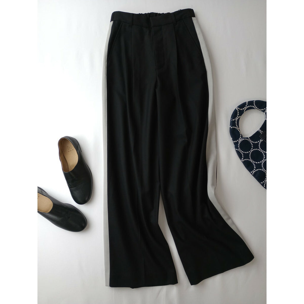24SS JOURNAL STANDARD ジャーナルスタンダード TWストライプラインスラックス パンツ 黒 ブラック 36【中古】