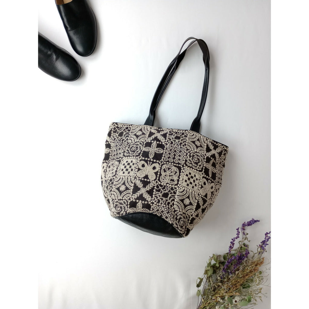 22SS mina perhonen ミナペルホネン forest tile focaccia bag フォカッチャ バッグ 墨黒【中古】