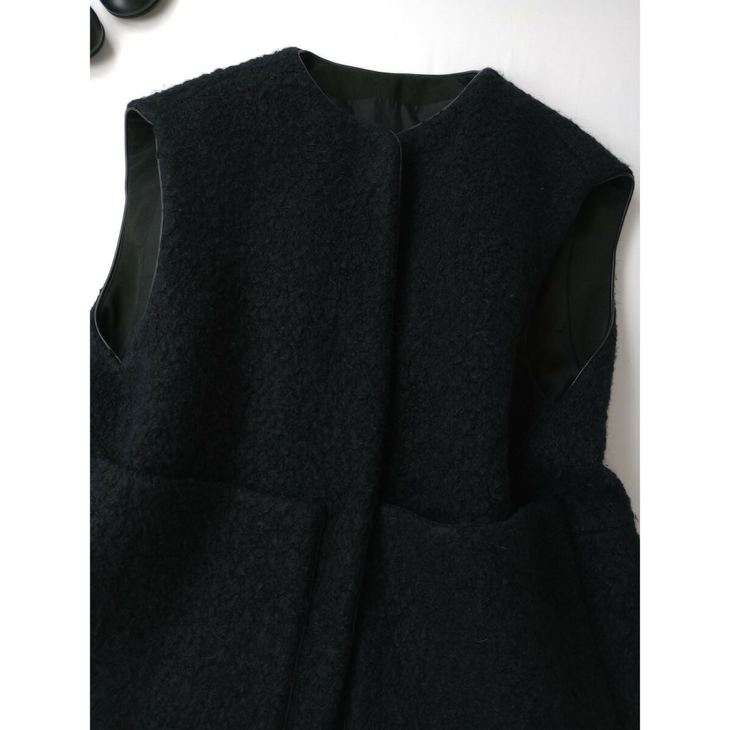 Drawer ドゥロワー PRE1 ウールアルパカナイロン ボア ジレ ベスト 黒 ブラック 36 (22M＋0494)【中古】
