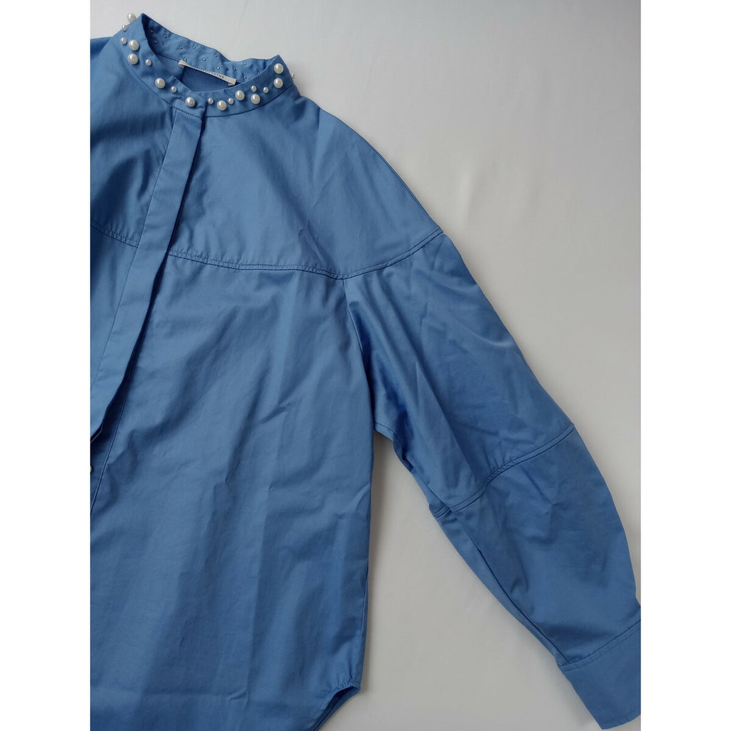 25SS HOUSE OF LOTUS ハウス オブ ロータス コットン サテン ランダム パール 長袖 シャツ ブルー M【中古】
