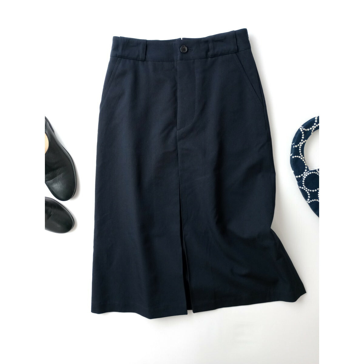 22AW MARGARET HOWELL マーガレットハウエル FINE WOOL TWILL ファインウールツイル スカート ネイビー 1【中古】
