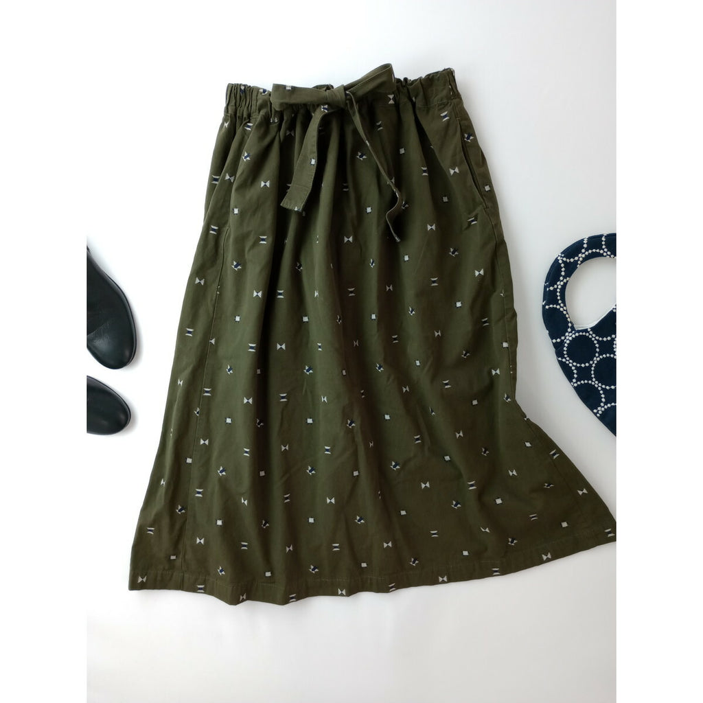 23SS homspun ホームスパン コットン 綿 100％ カット ジャガード　バッグ ギャザー ロング スカート カーキ M【中古】