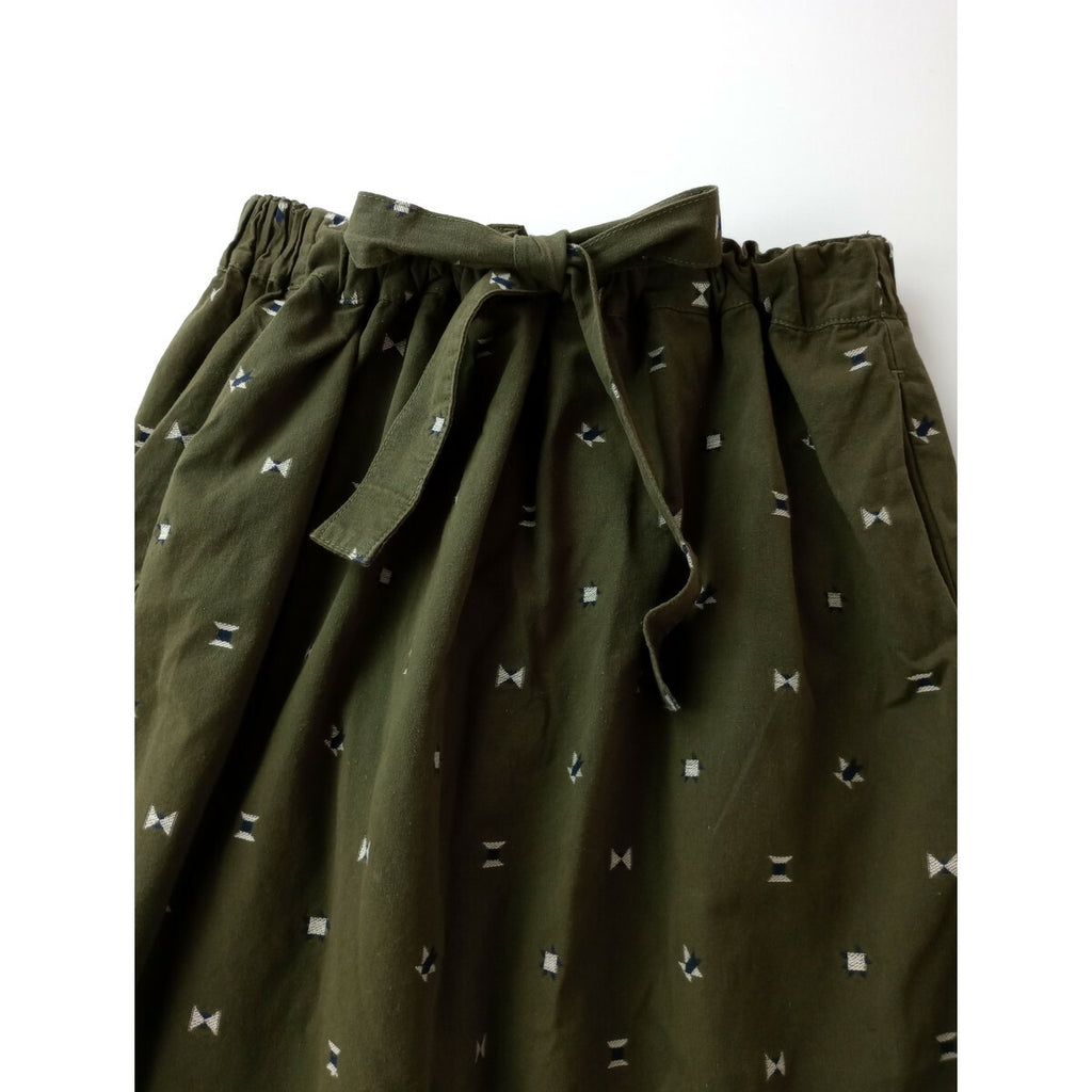 23SS homspun ホームスパン コットン 綿 100％ カット ジャガード　バッグ ギャザー ロング スカート カーキ M【中古】