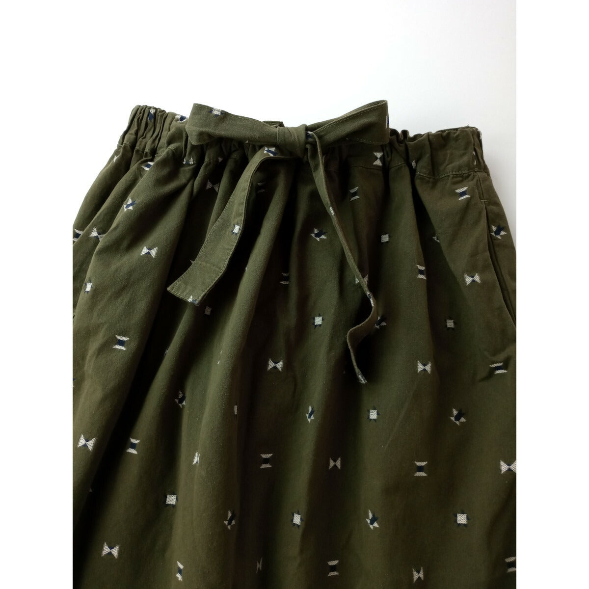 23SS homspun ホームスパン コットン 綿 100％ カット ジャガード　バッグ ギャザー ロング スカート カーキ M【中古】