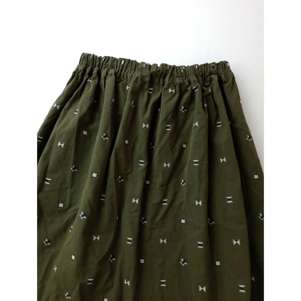 23SS homspun ホームスパン コットン 綿 100％ カット ジャガード　バッグ ギャザー ロング スカート カーキ M【中古】
