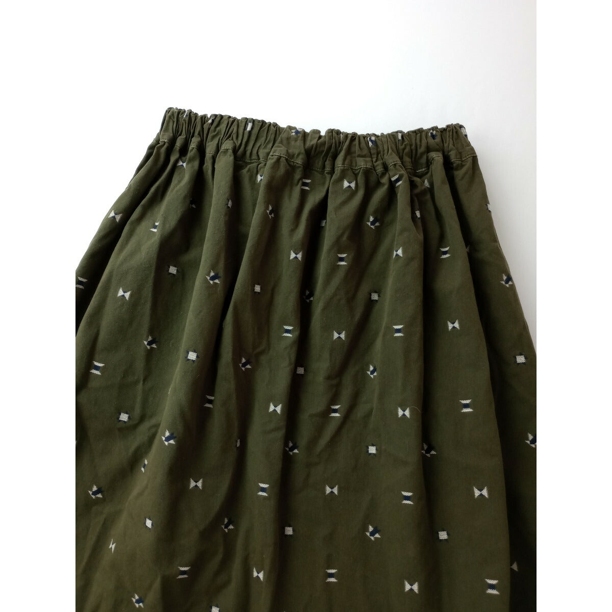 23SS homspun ホームスパン コットン 綿 100％ カット ジャガード　バッグ ギャザー ロング スカート カーキ M【中古】