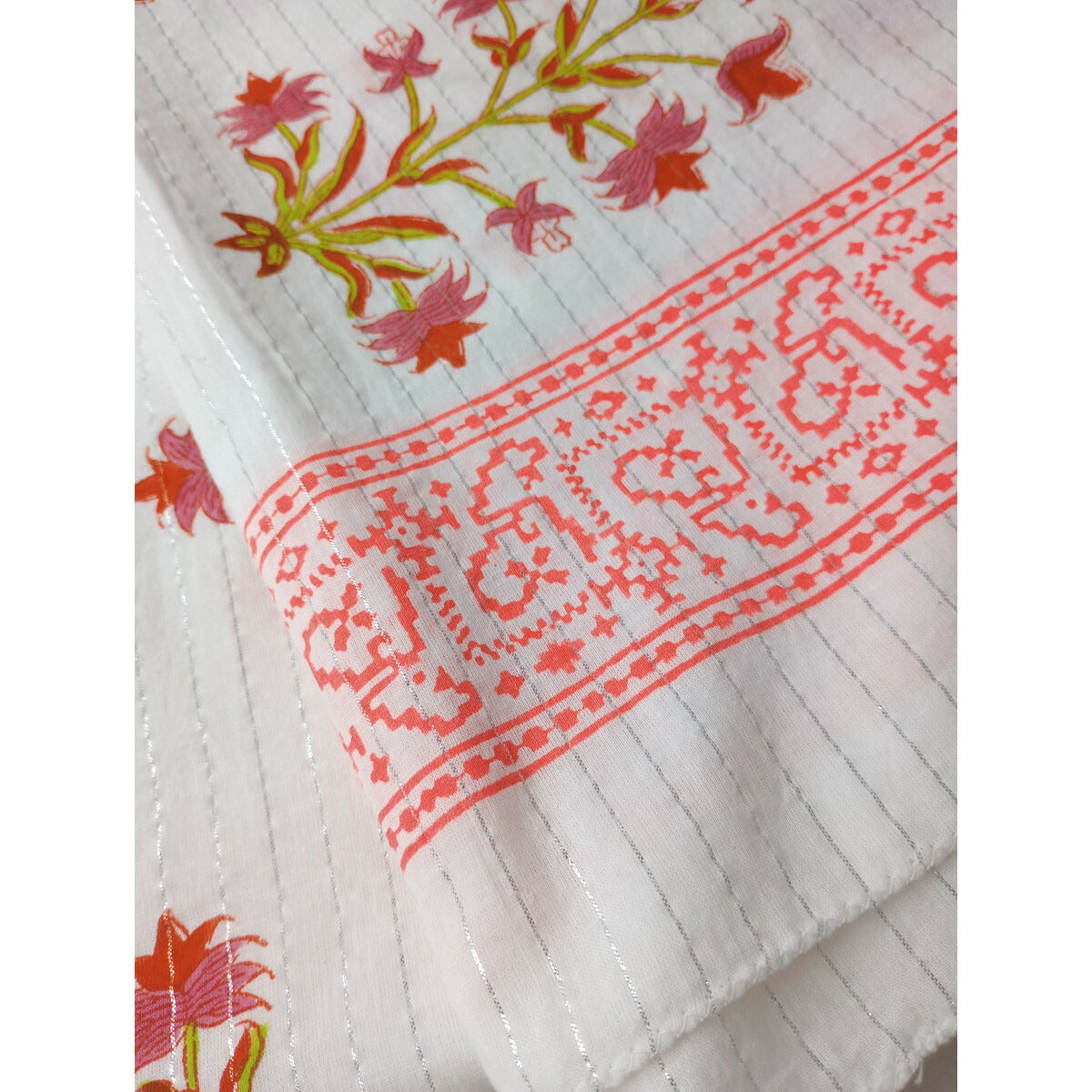 23SS 新品 SZ Blockprints エスゼット ブロック プリント フラワー プリント 花柄 コットン 綿 100％ 大判 ストール 白 リビングコーラル【中古】