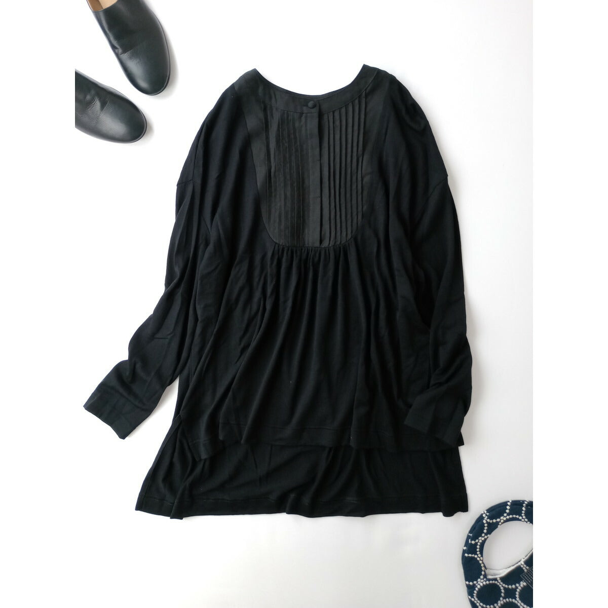 ateliernaruse アトリエナルセ wool&linen bosom shirt c&s ウール＆リネン ブザム 長袖 シャツ カットソー 黒 ブラック中古】