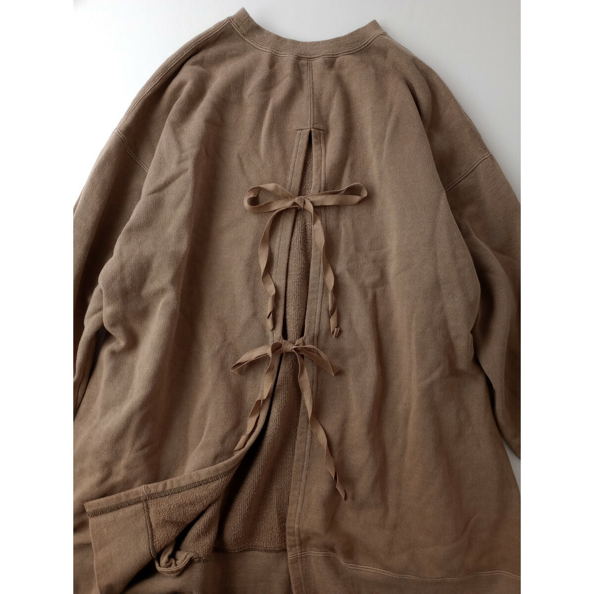 nest Robe ネストローブ UpcycleLino 裏毛 バック リボン チュニック スウェット 長袖 プルオーバー トップス ライトブラウン【中古】