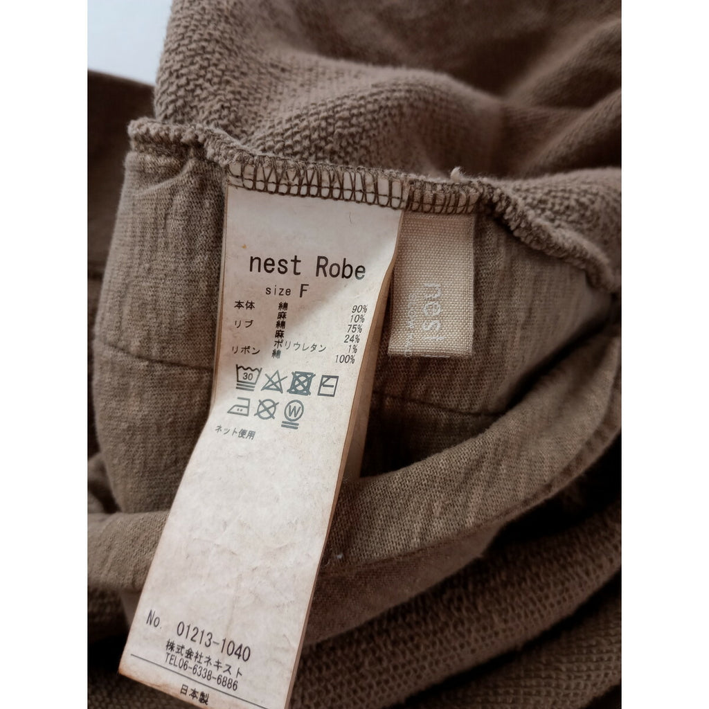 nest Robe ネストローブ UpcycleLino 裏毛 バック リボン チュニック スウェット 長袖 プルオーバー トップス ライトブラウン【中古】
