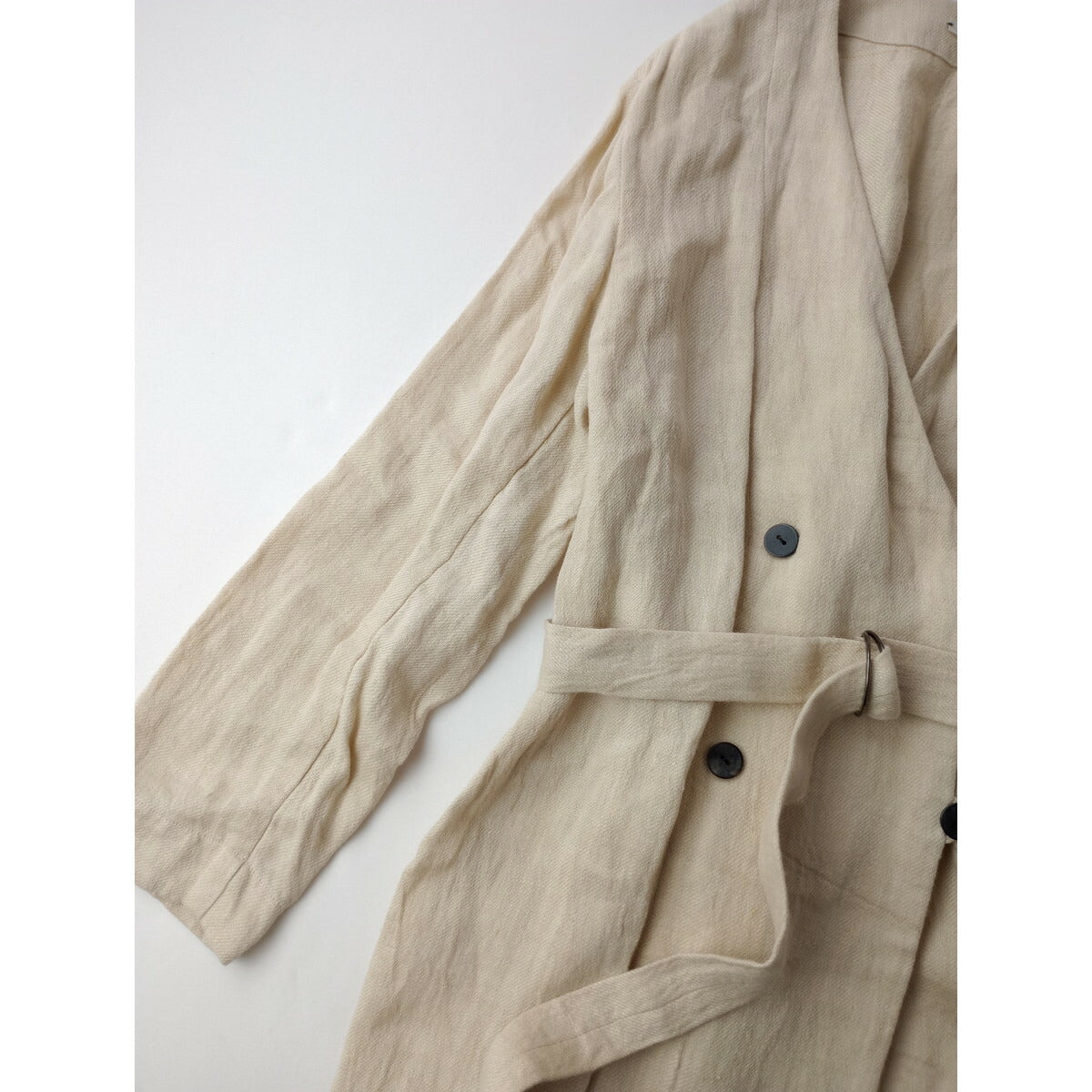 miho umezawa ミホウメザワ リネン ウール ロング ノーカラー コート 生成り【中古】