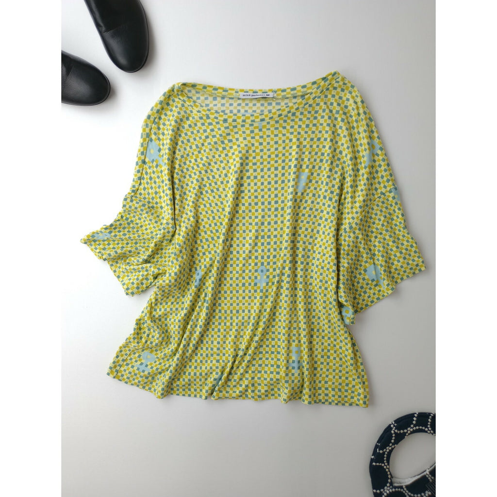 23SS mina perhonen ミナペルホネン cross flower クロスフラワー カットソー Tシャツ トップス イエロー 黄色 38【中古】