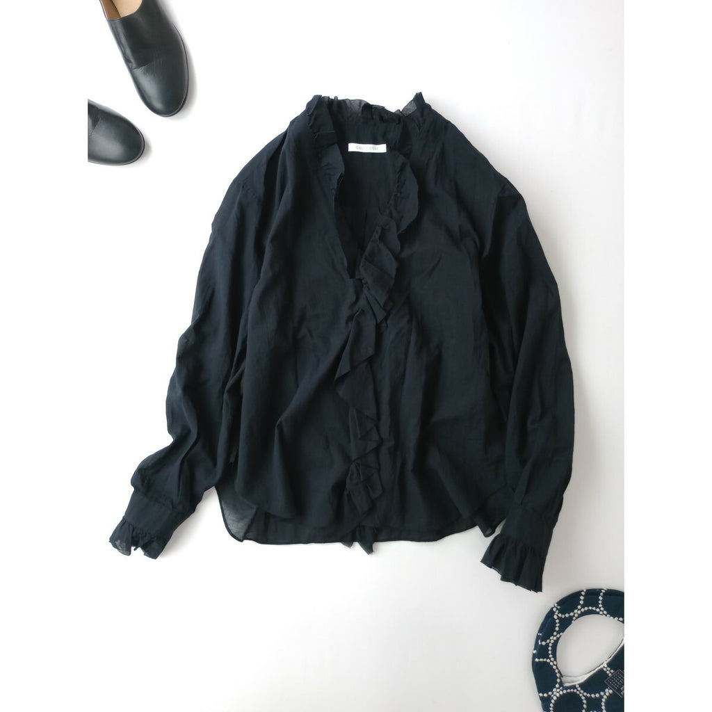 GALERIE VIE ギャルリー ヴィー トゥモローランド インドコットン フリル 長袖 シャツ 黒 ブラック【中古】