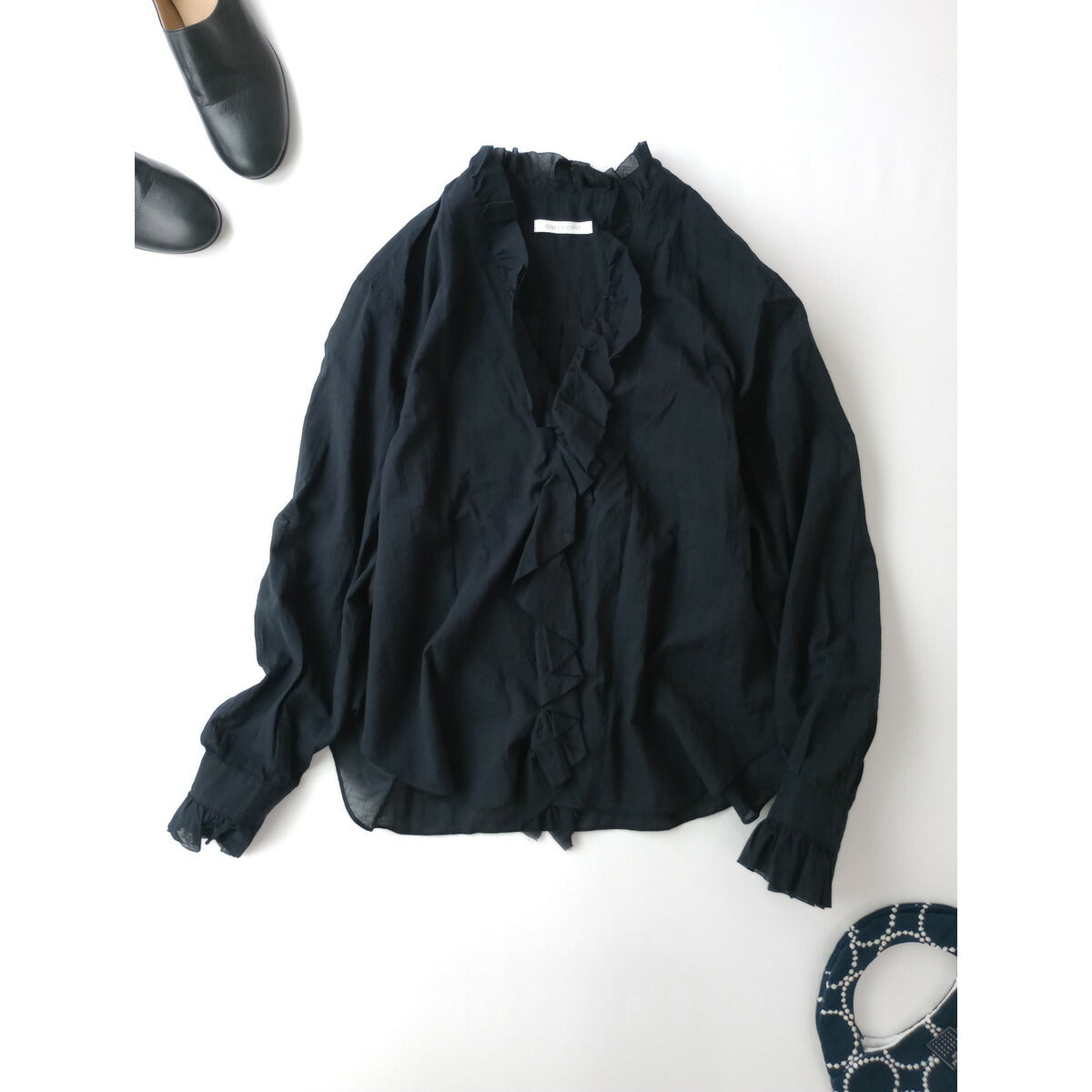 GALERIE VIE ギャルリー ヴィー トゥモローランド インドコットン フリル 長袖 シャツ 黒 ブラック【中古】