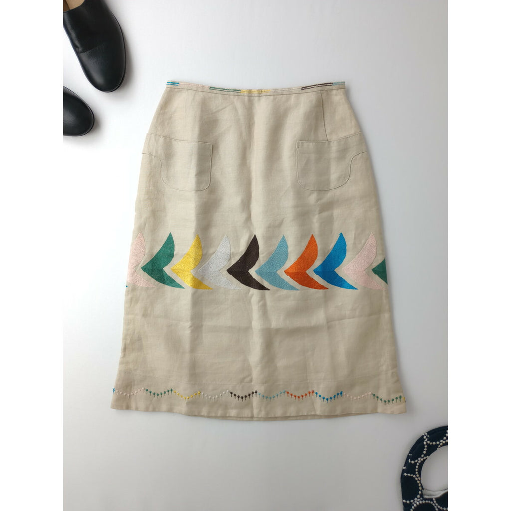 mina perhonen ミナペルホネン bird リネン スカート バード ライトベージュ【中古】