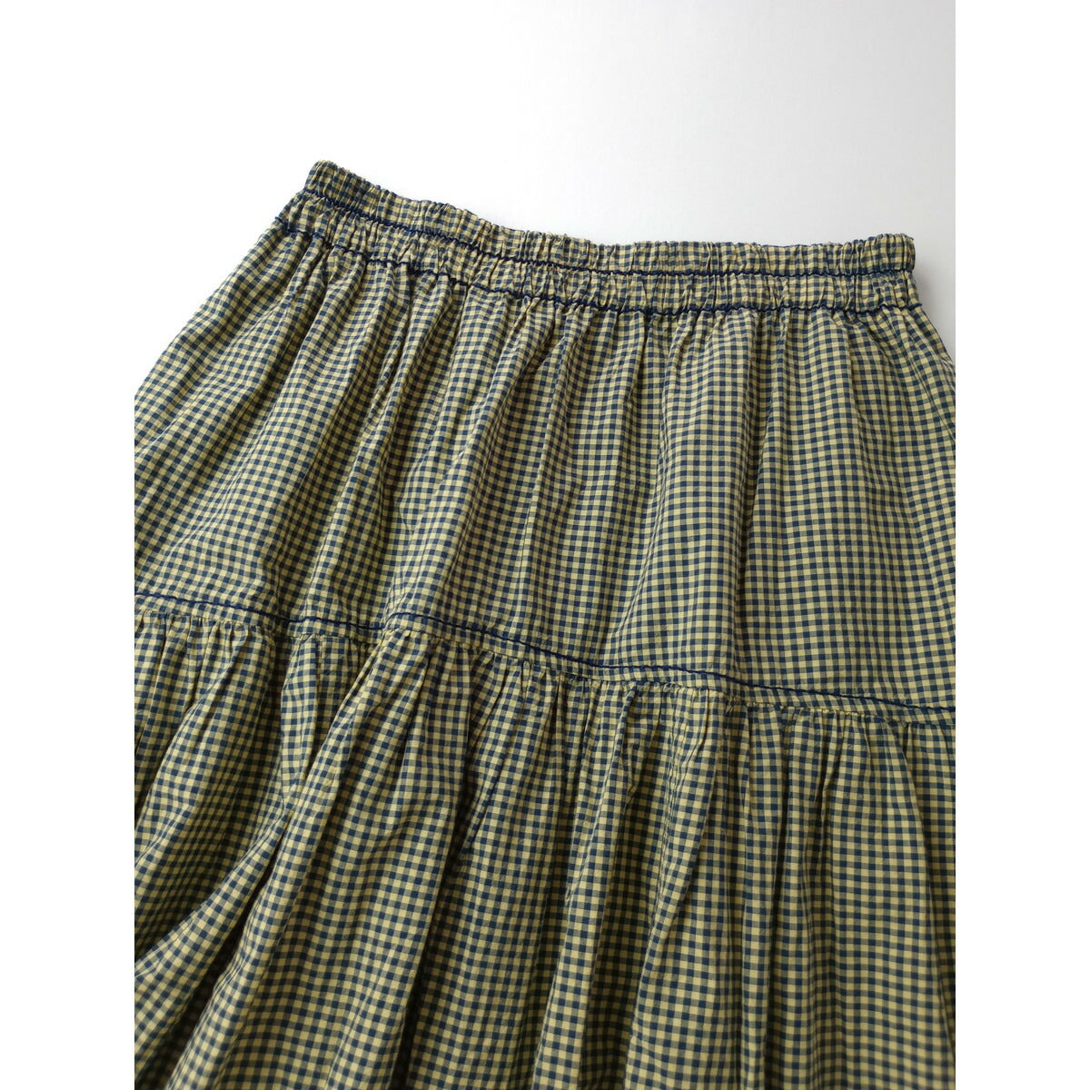 24SS homspun ホームスパン ハイカウント ギンガム チェック 柄 ロング スカート コットン 綿 100％ ネイビー 【中古】