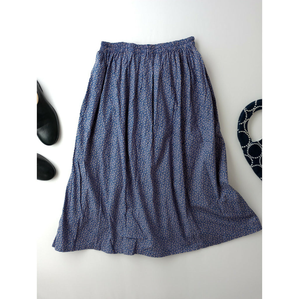 23SS ホームスパン homspun キャラコ コットン 綿 100％ 小花 プリント ギャザー ロング スカート ネイビー S【中古】