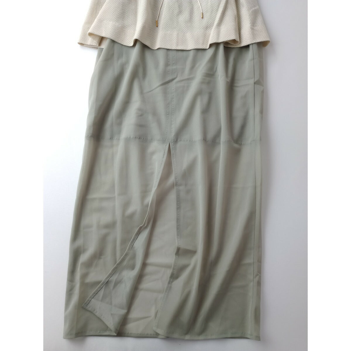 新品 Jens イェンス SHEER シアーロング ワンピース カーキ アイボリー