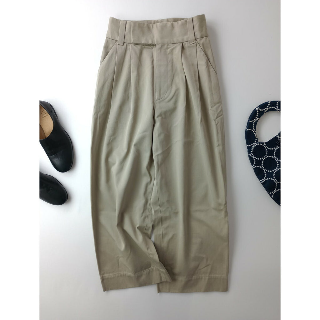 24AW MARGARET HOWELL マーガレットハウエル ORGANIC COTTON TWILL オーガニック コットン 100％ タック パンツ ベージュ 0【中古】