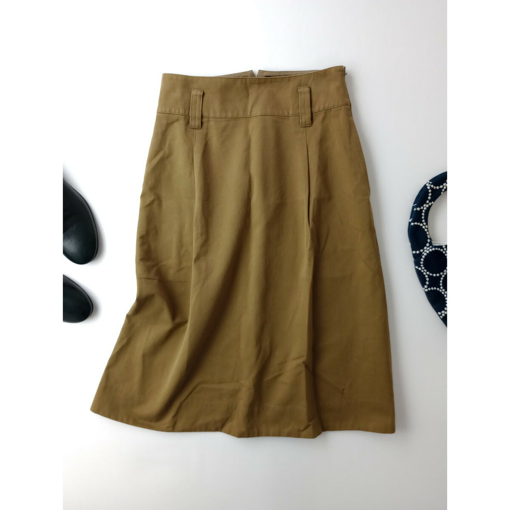 24SS MARGARET HOWELL マーガレットハウエル COTTON TWILL コットン ツイル スカート 綿 100％ 0 カーキ【中古】
