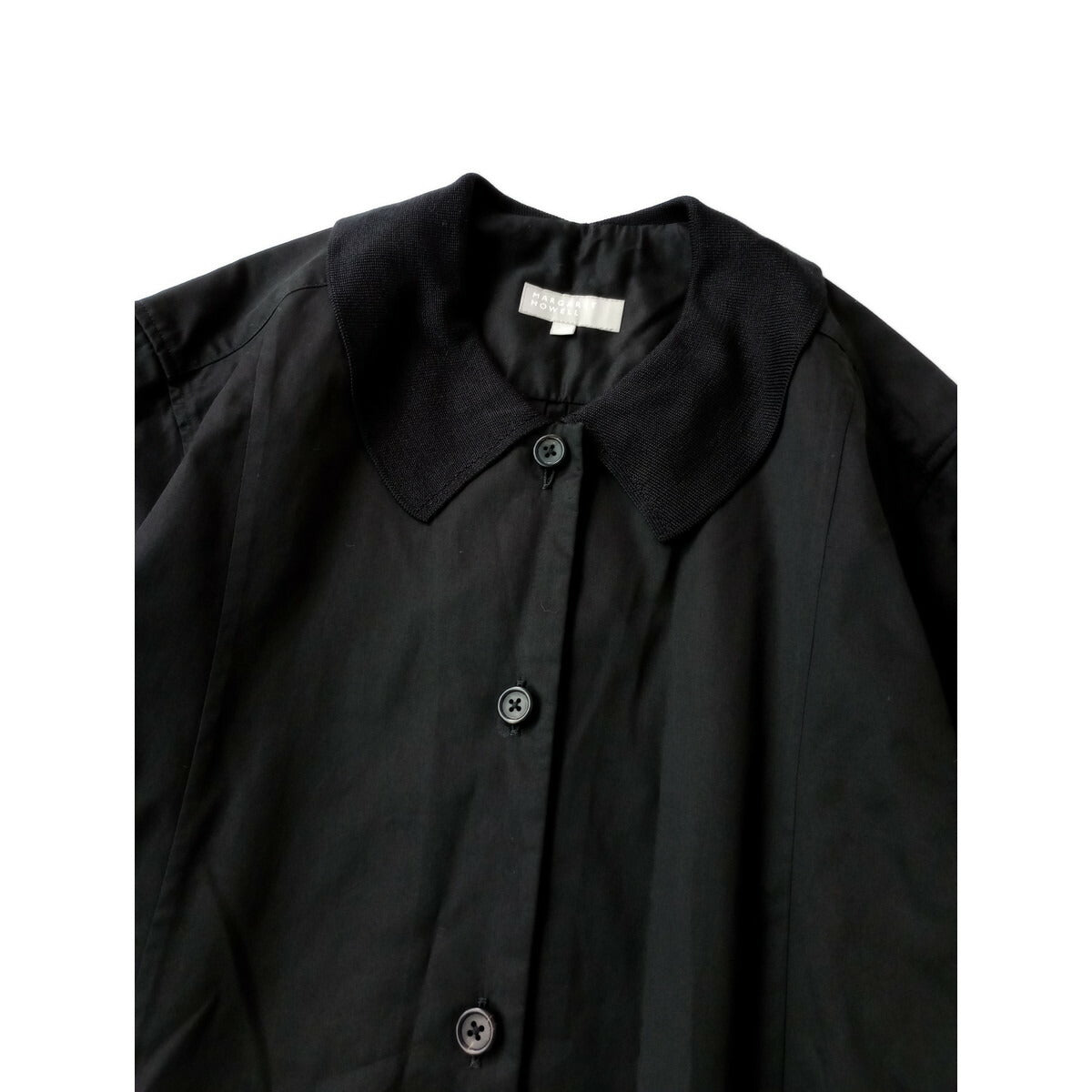 MARGARET HOWELL マーガレットハウエル WASHED COTTON SATIN コットン 綿 100％ 襟 ロング 長袖 シャツ ワンピース 黒 ブラック 2【中古】