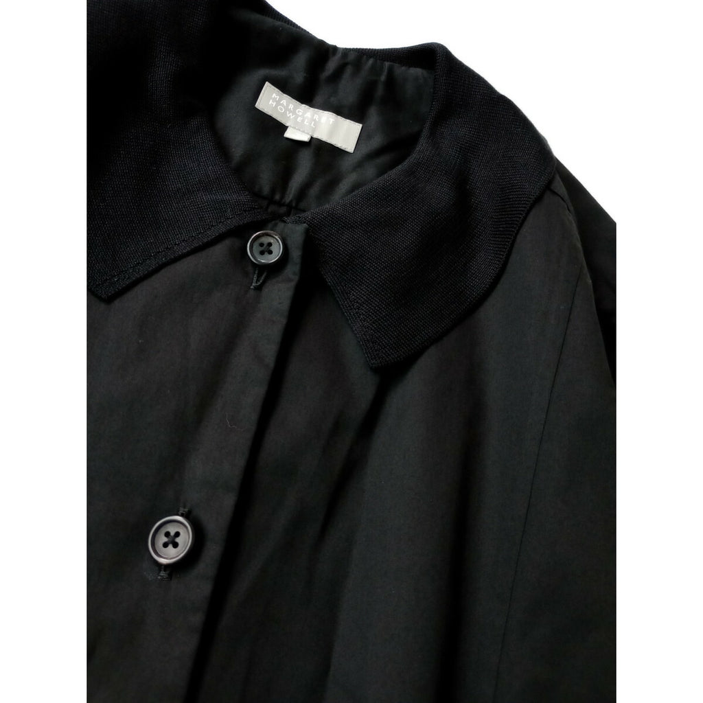 MARGARET HOWELL マーガレットハウエル WASHED COTTON SATIN コットン 綿 100％ 襟 ロング 長袖 シャツ ワンピース 黒 ブラック 2【中古】