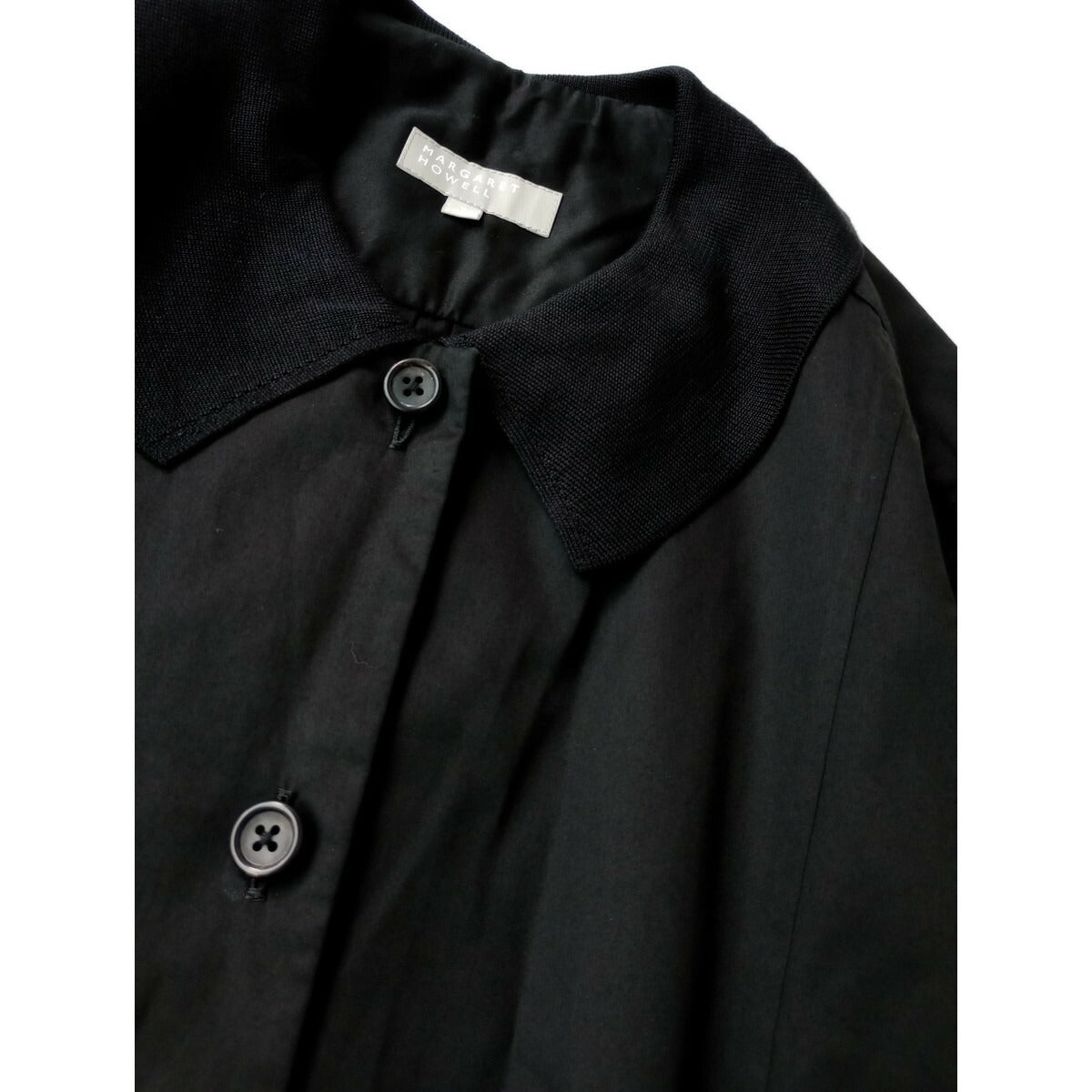 MARGARET HOWELL マーガレットハウエル WASHED COTTON SATIN コットン 綿 100％ 襟 ロング 長袖 シャツ ワンピース 黒 ブラック 2【中古】