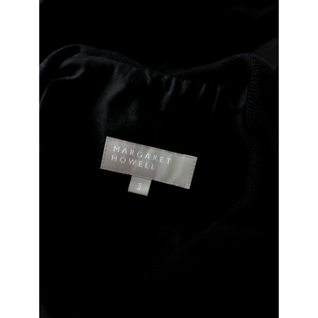 MARGARET HOWELL マーガレットハウエル WASHED COTTON SATIN コットン 綿 100％ 襟 ロング 長袖 シャツ ワンピース 黒 ブラック 2【中古】
