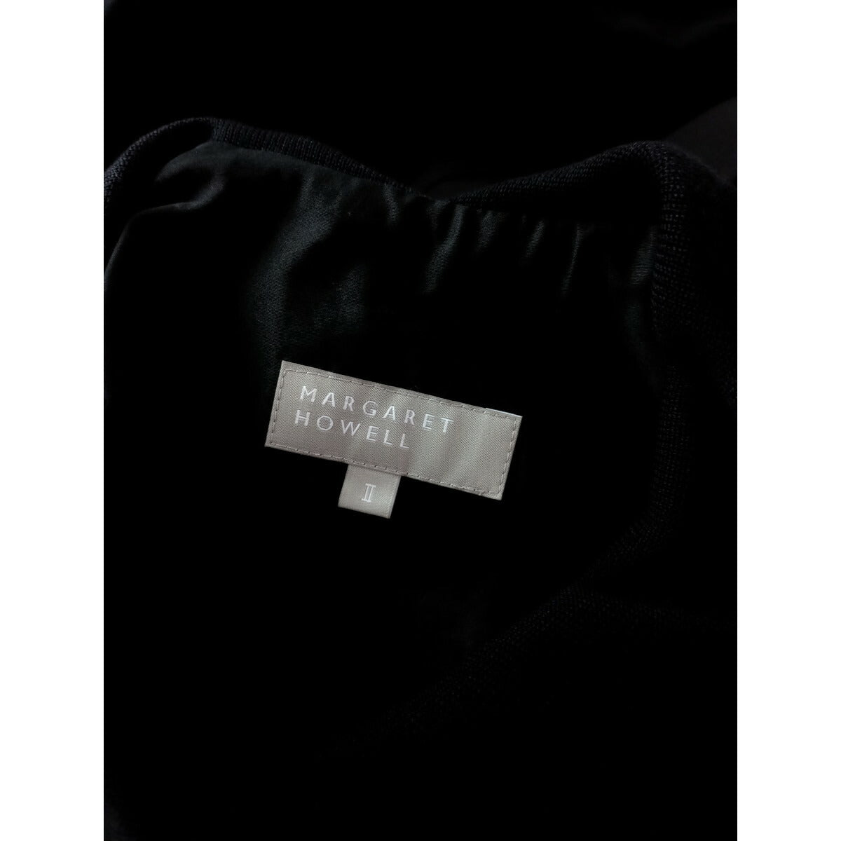 MARGARET HOWELL マーガレットハウエル WASHED COTTON SATIN コットン 綿 100％ 襟 ロング 長袖 シャツ ワンピース 黒 ブラック 2【中古】