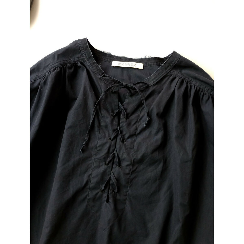 24AW HOUSE OF LOTUS ハウス オブ ロータス ピマ コットン 綿 100％ レースアップ ブラウス 長袖 トップス ネイビー M【中古】