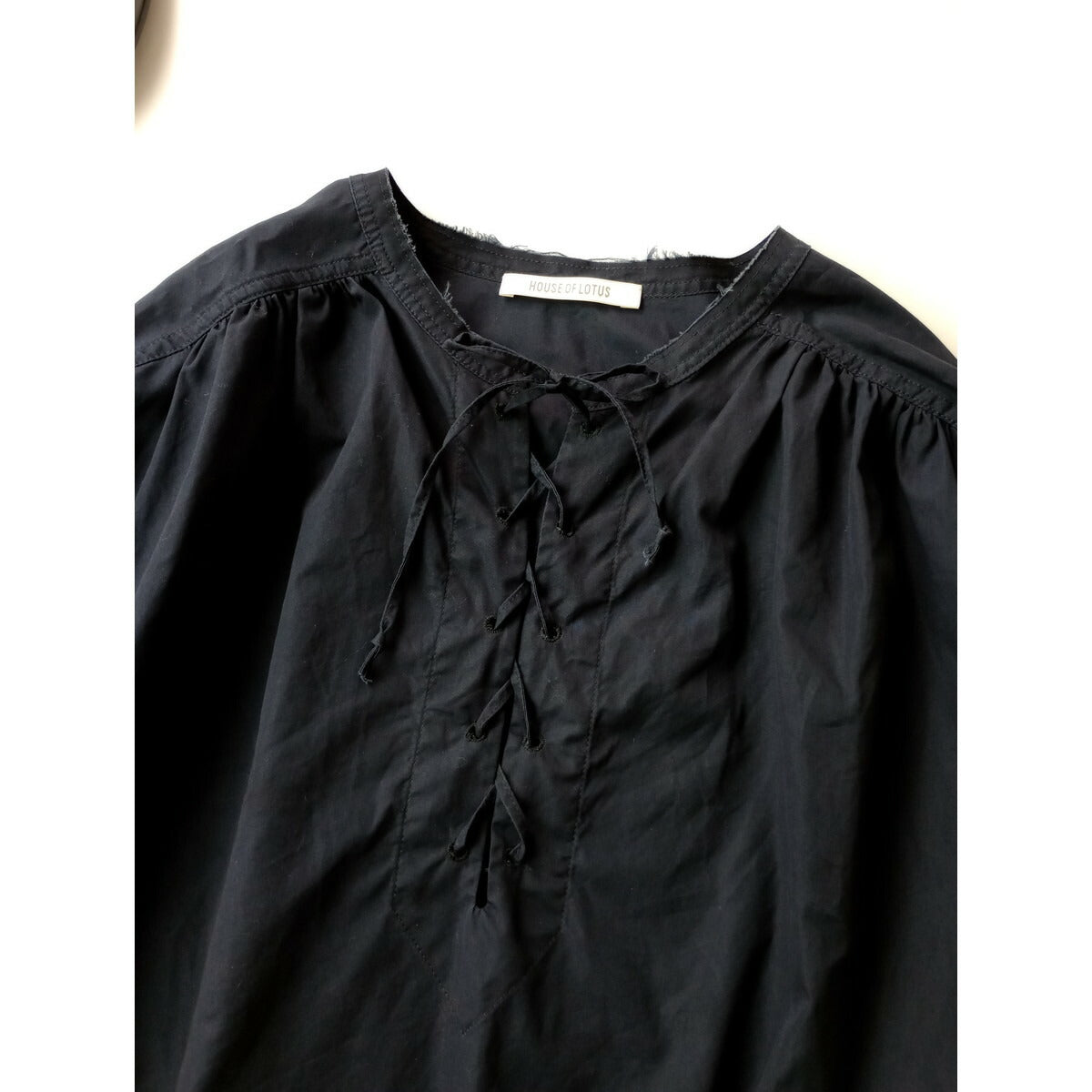 24AW HOUSE OF LOTUS ハウス オブ ロータス ピマ コットン 綿 100％ レースアップ ブラウス 長袖 トップス ネイビー M【中古】