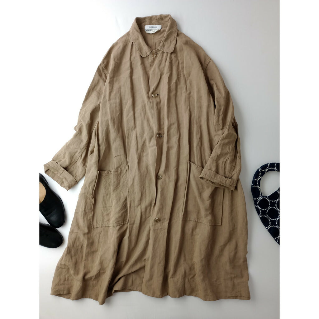 Veritecoeur ヴェリテクール ナスティアコート ロングコート リネン ステンカラー ベージュ F【中古】