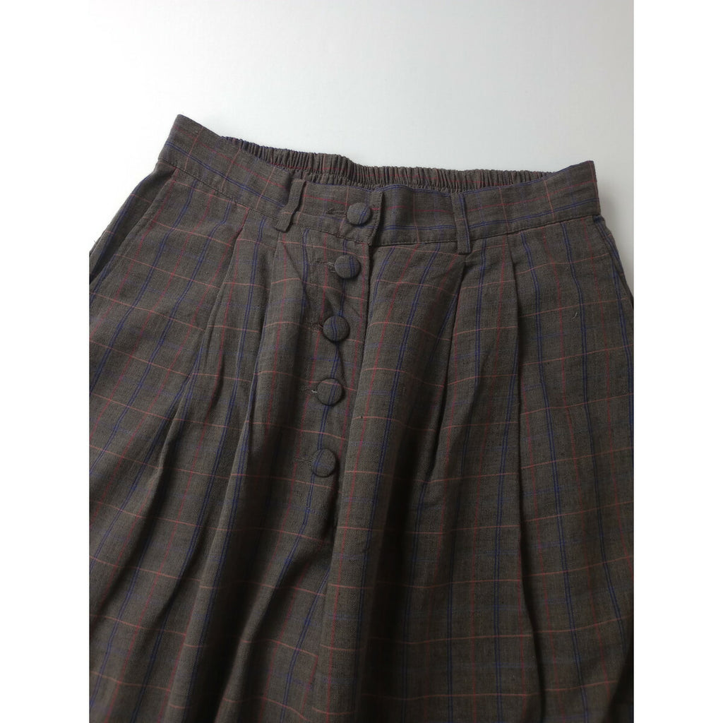 BUNON ブノン Pocket Wide Pants コットン 綿 100％ ポケット ワイド パンツ ダーク ブラウン チェック L 【中古】