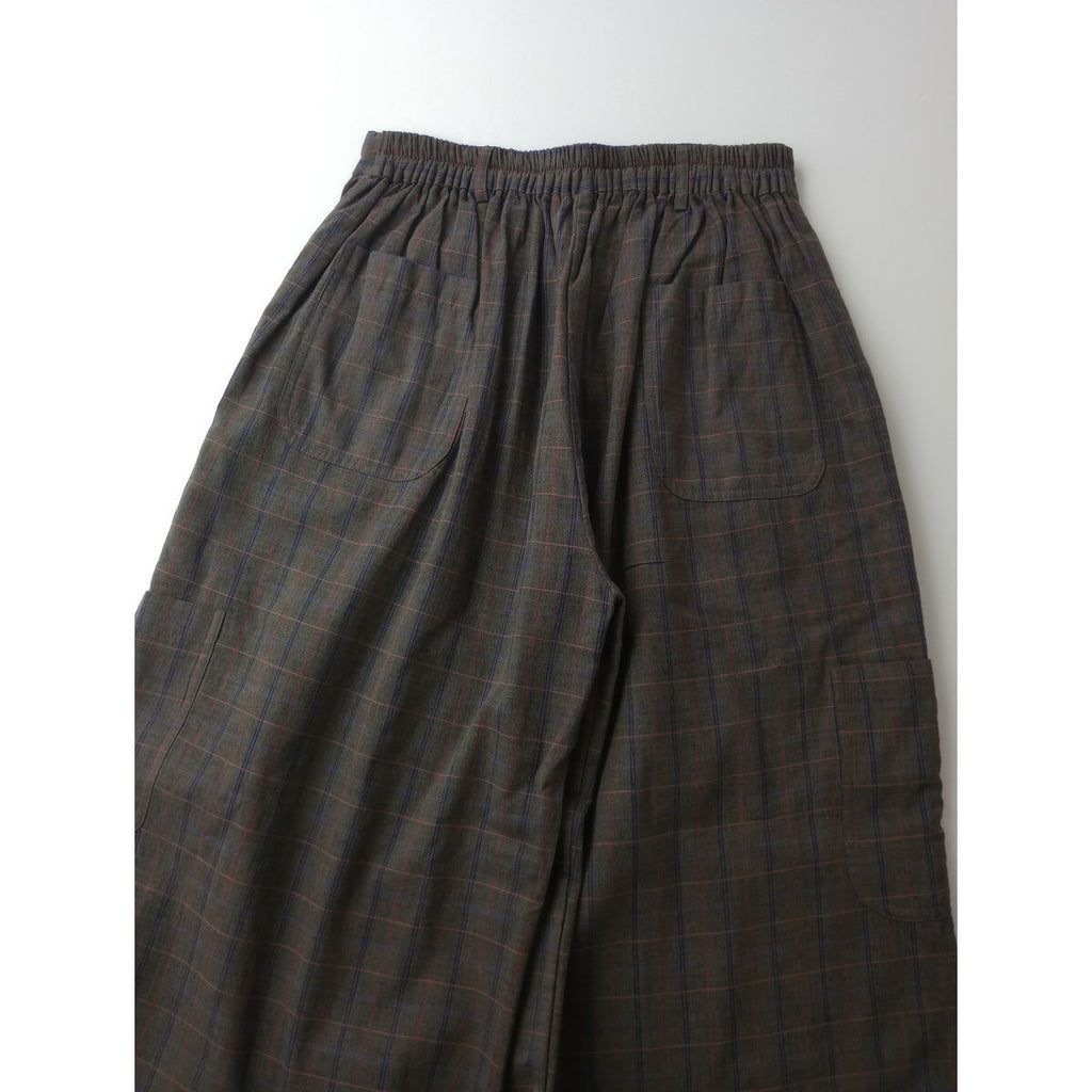 BUNON ブノン Pocket Wide Pants コットン 綿 100％ ポケット ワイド パンツ ダーク ブラウン チェック L 【中古】