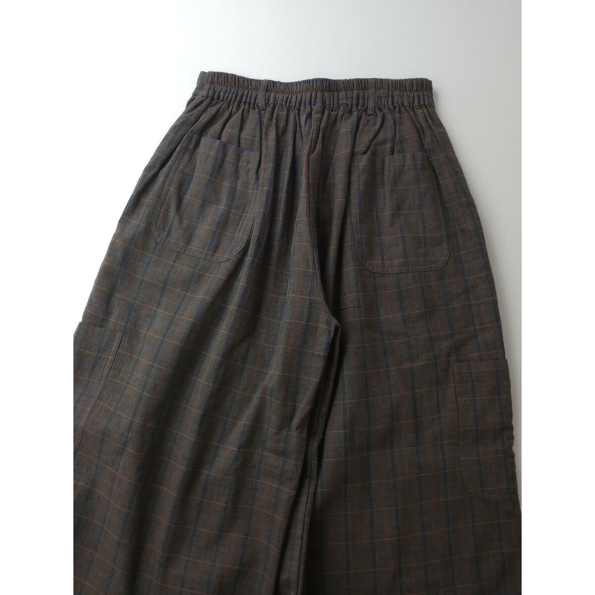 BUNON ブノン Pocket Wide Pants コットン 綿 100％ ポケット ワイド パンツ ダーク ブラウン チェック L 【中古】