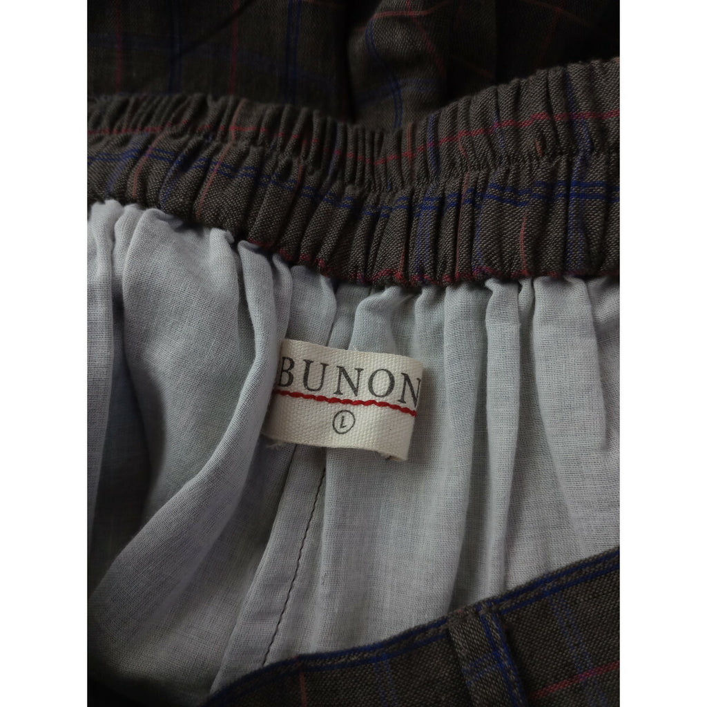 BUNON ブノン Pocket Wide Pants コットン 綿 100％ ポケット ワイド パンツ ダーク ブラウン チェック L 【中古】
