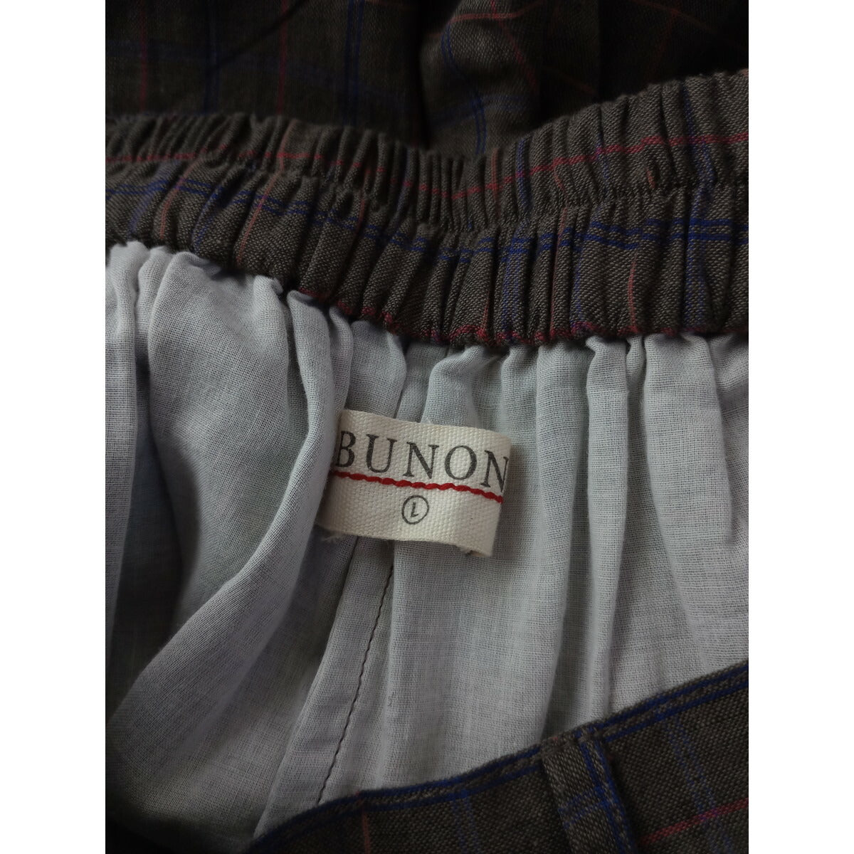 BUNON ブノン Pocket Wide Pants コットン 綿 100％ ポケット ワイド パンツ ダーク ブラウン チェック L 【中古】