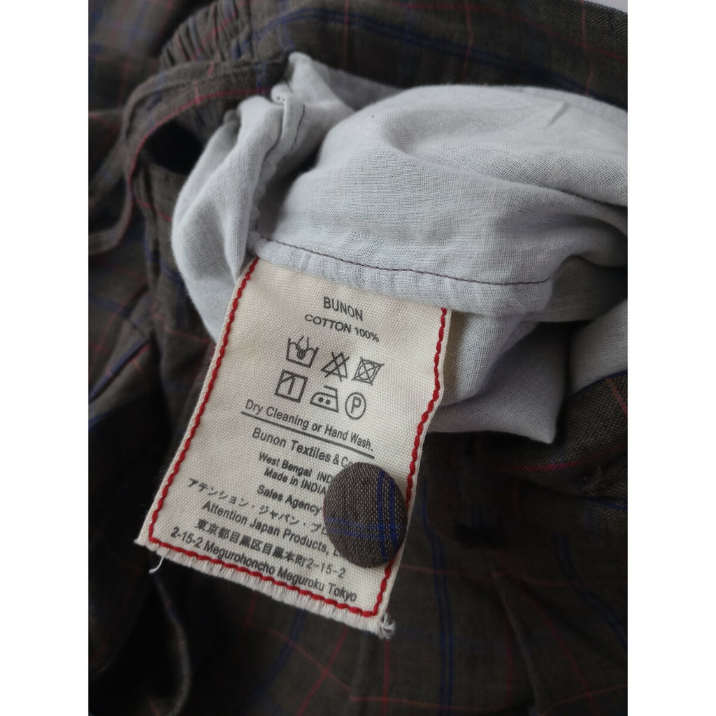 BUNON ブノン Pocket Wide Pants コットン 綿 100％ ポケット ワイド パンツ ダーク ブラウン チェック L 【中古】