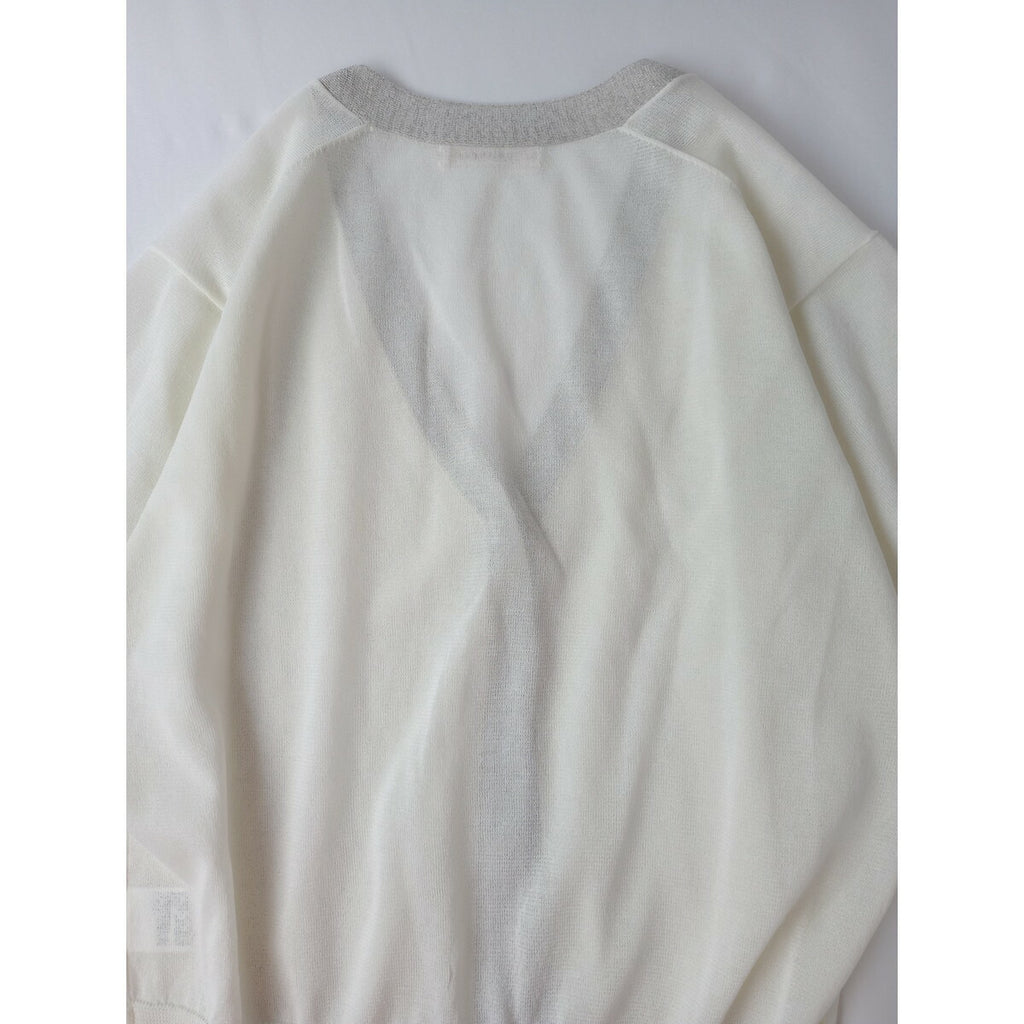 25SS HOUSE OF LOTUS ハウス オブ ロータス シアーVネック 長袖 ニット カーディガン 白 シルバー M【中古】
