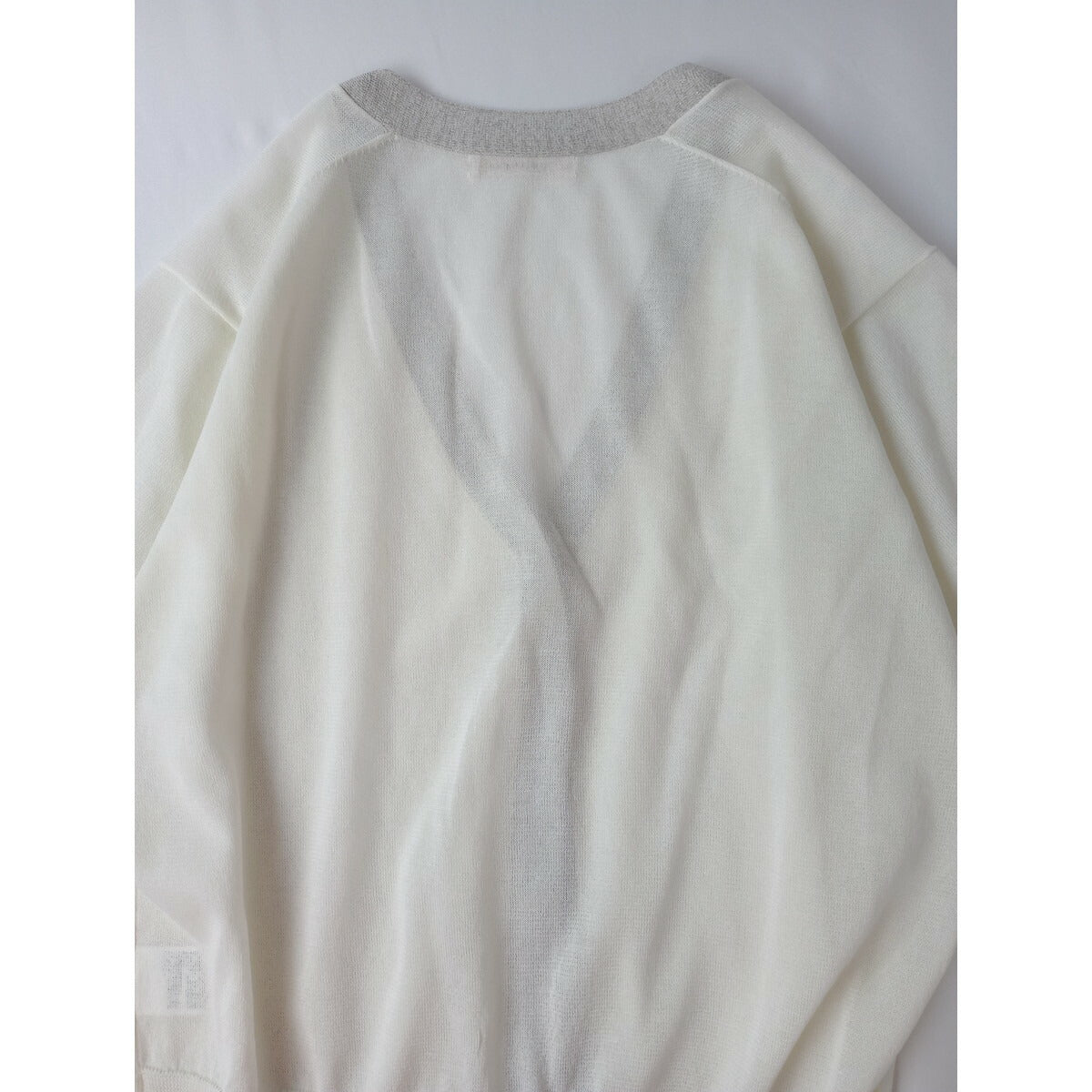 25SS HOUSE OF LOTUS ハウス オブ ロータス シアーVネック 長袖 ニット カーディガン 白 シルバー M【中古】