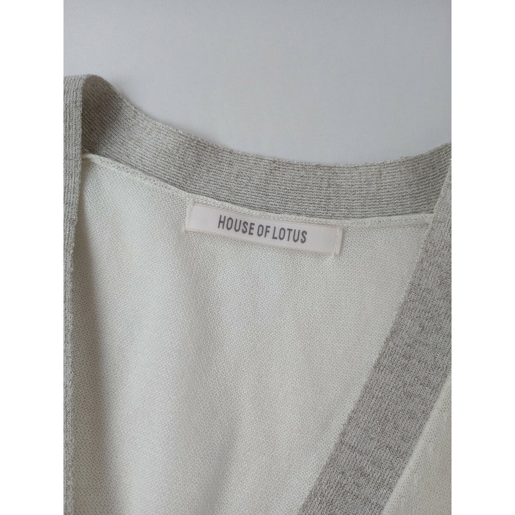 25SS HOUSE OF LOTUS ハウス オブ ロータス シアーVネック 長袖 ニット カーディガン 白 シルバー M【中古】