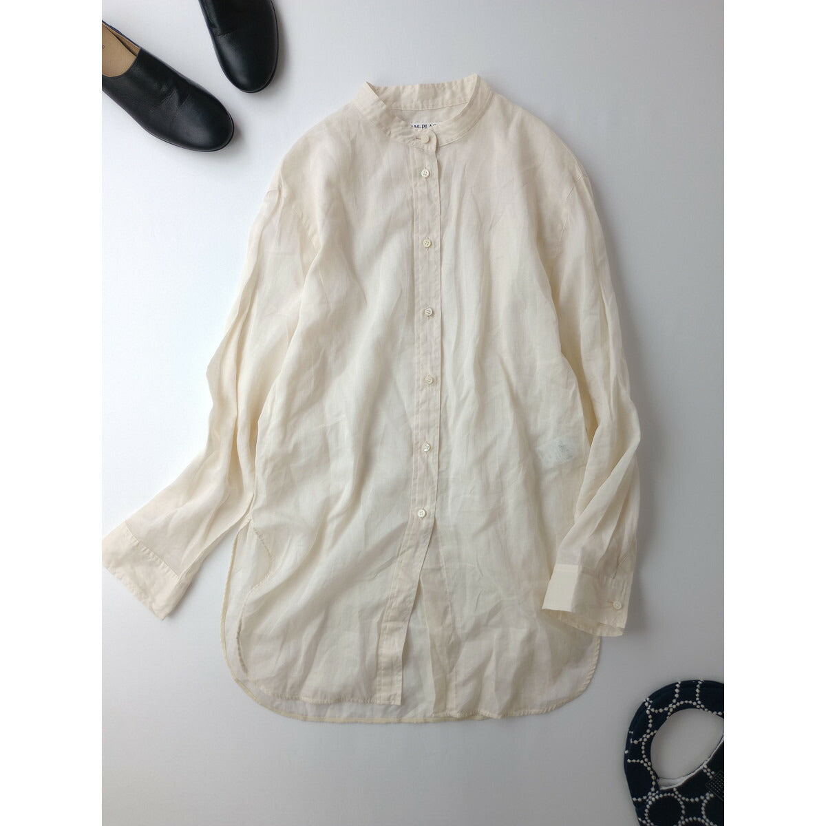24SS R'IAM PLAGE リアム プラージュ シアーバンドカラーシャツ コットン 綿 100％ 長袖 アイボリー【中古】