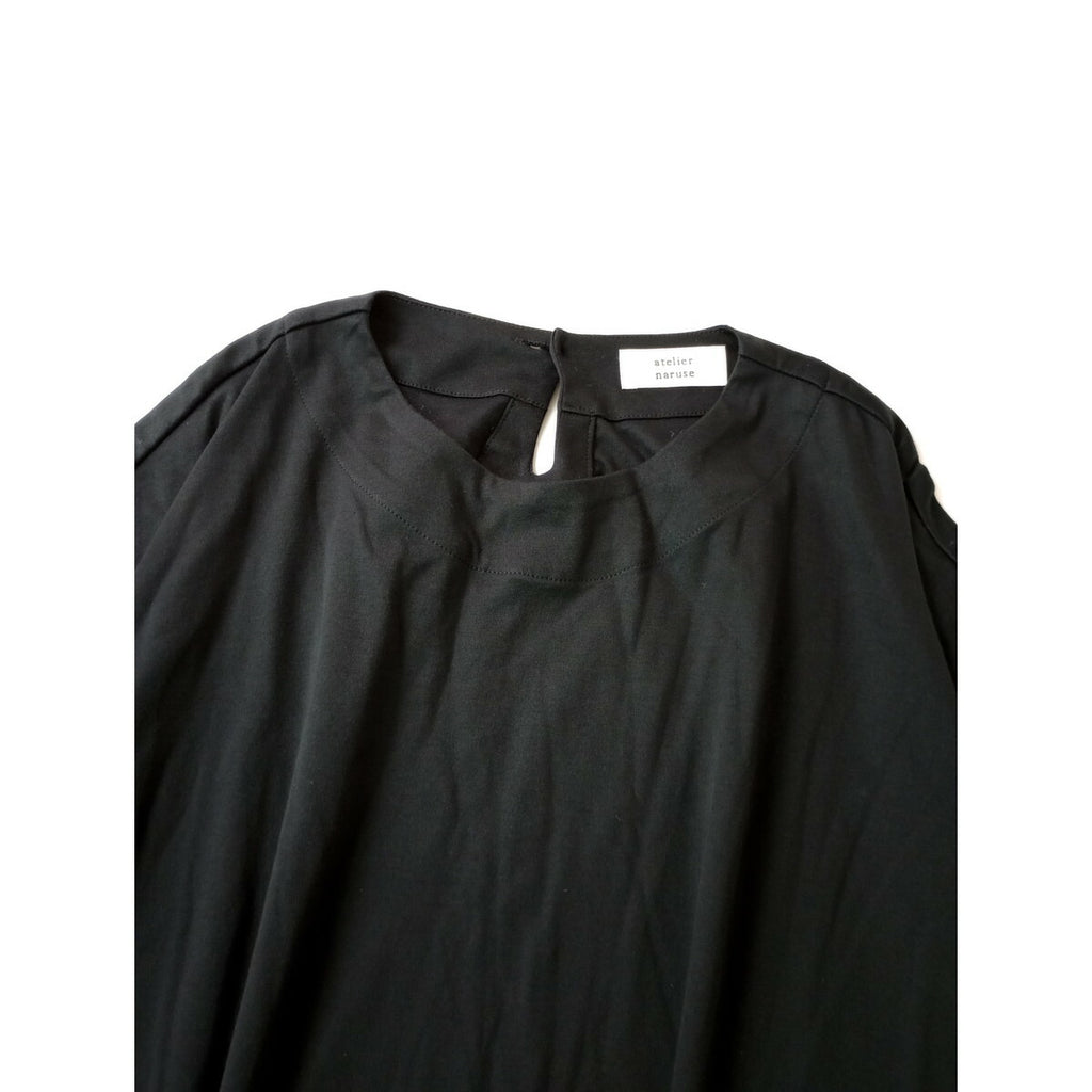 23SS atelier naruse アトリエナルセ コットン 綿 100％ カットソー コクーン 半袖 ワンピース 黒 ブラック【中古】