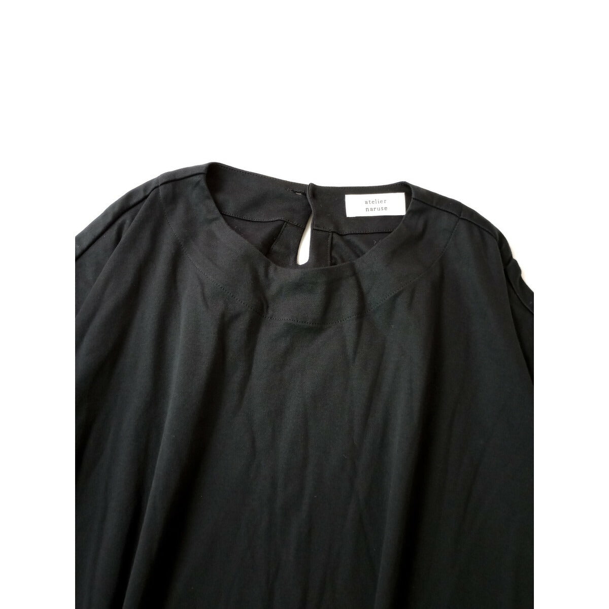 23SS atelier naruse アトリエナルセ コットン 綿 100％ カットソー コクーン 半袖 ワンピース 黒 ブラック【中古】